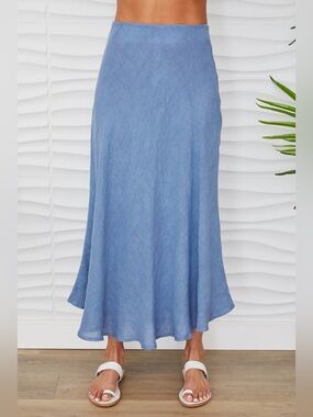 (113002-DNM) SOLID LINEN MIDI SKIRT